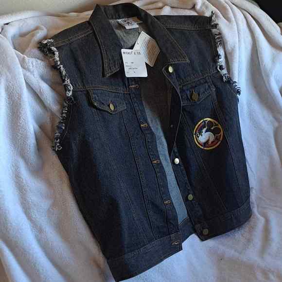 Mickey Mouse Badass Biker Mouse Vest. XL blue/black denim NEW with tags - Picture 5 of 6
